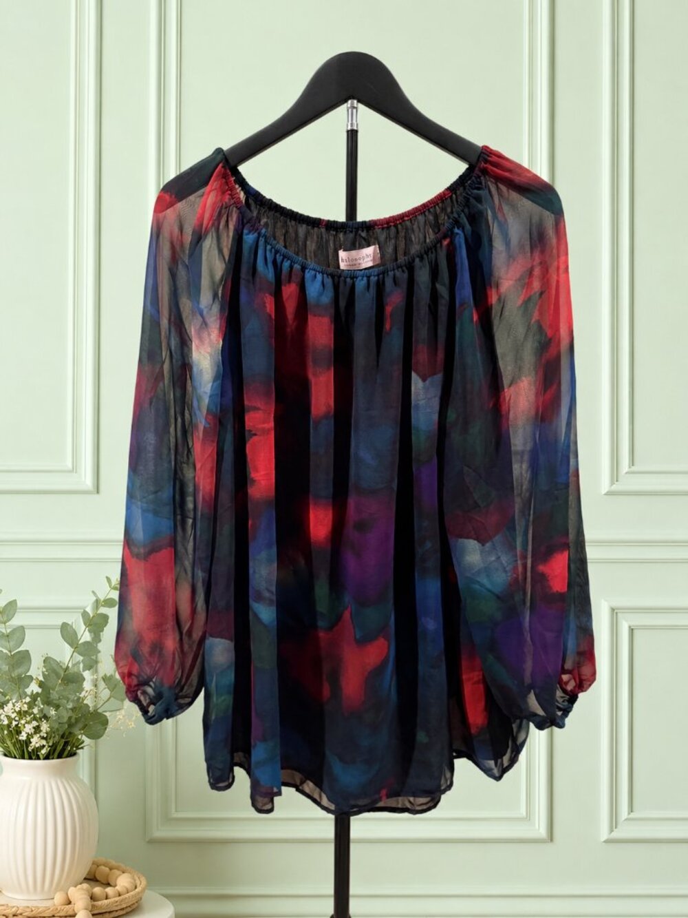 Philosophy Sheer Off Shoulder Watercolor Blouse